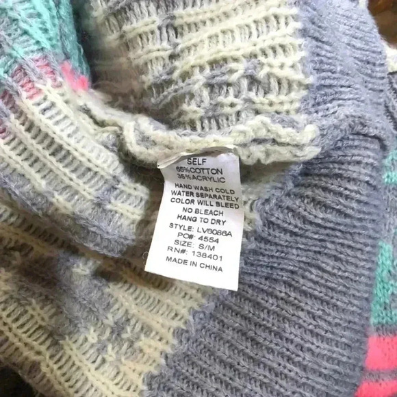 Limelush Cool Sweater Pink Gray Blue White sz S/M Open Front - Picture 5 of 6